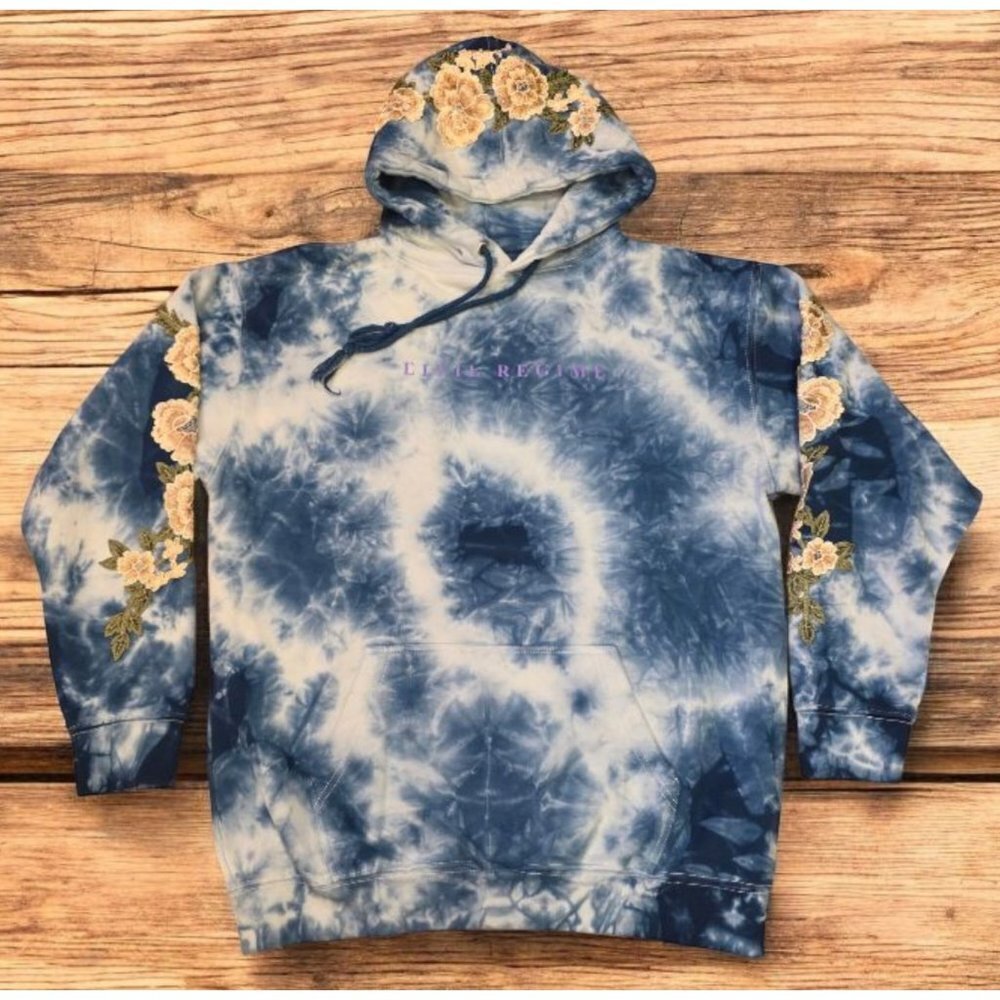Civil Regime Hoodie Men's Size Small Tie‎ Dye Blue Crochet Roses Darc Sport NWT